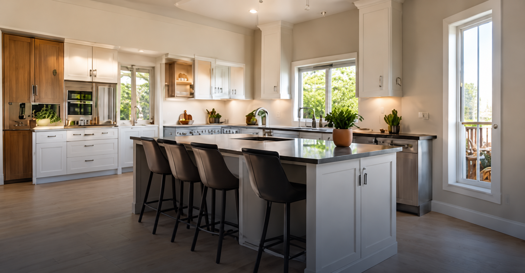 Bright remodeled kitchen with cabinets and a central island